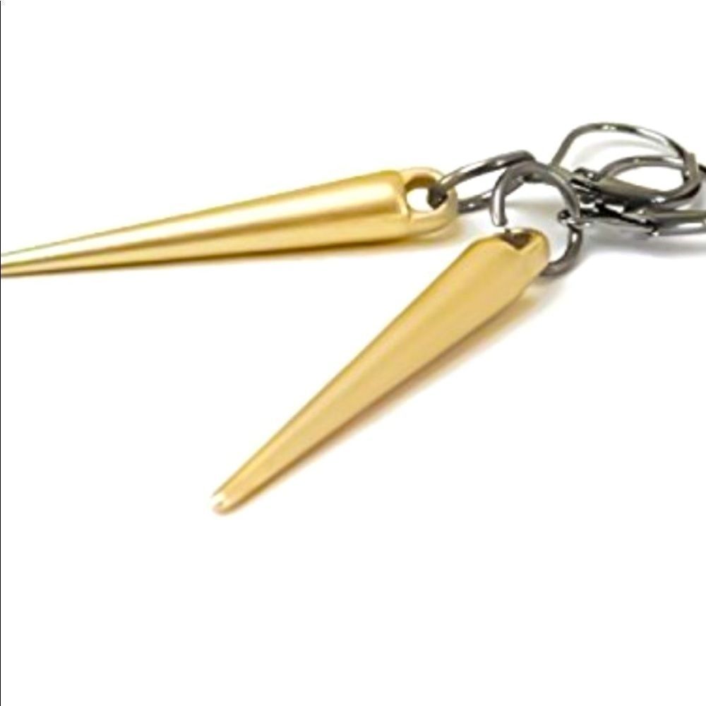 Two tone gold and pewter color spike earrings